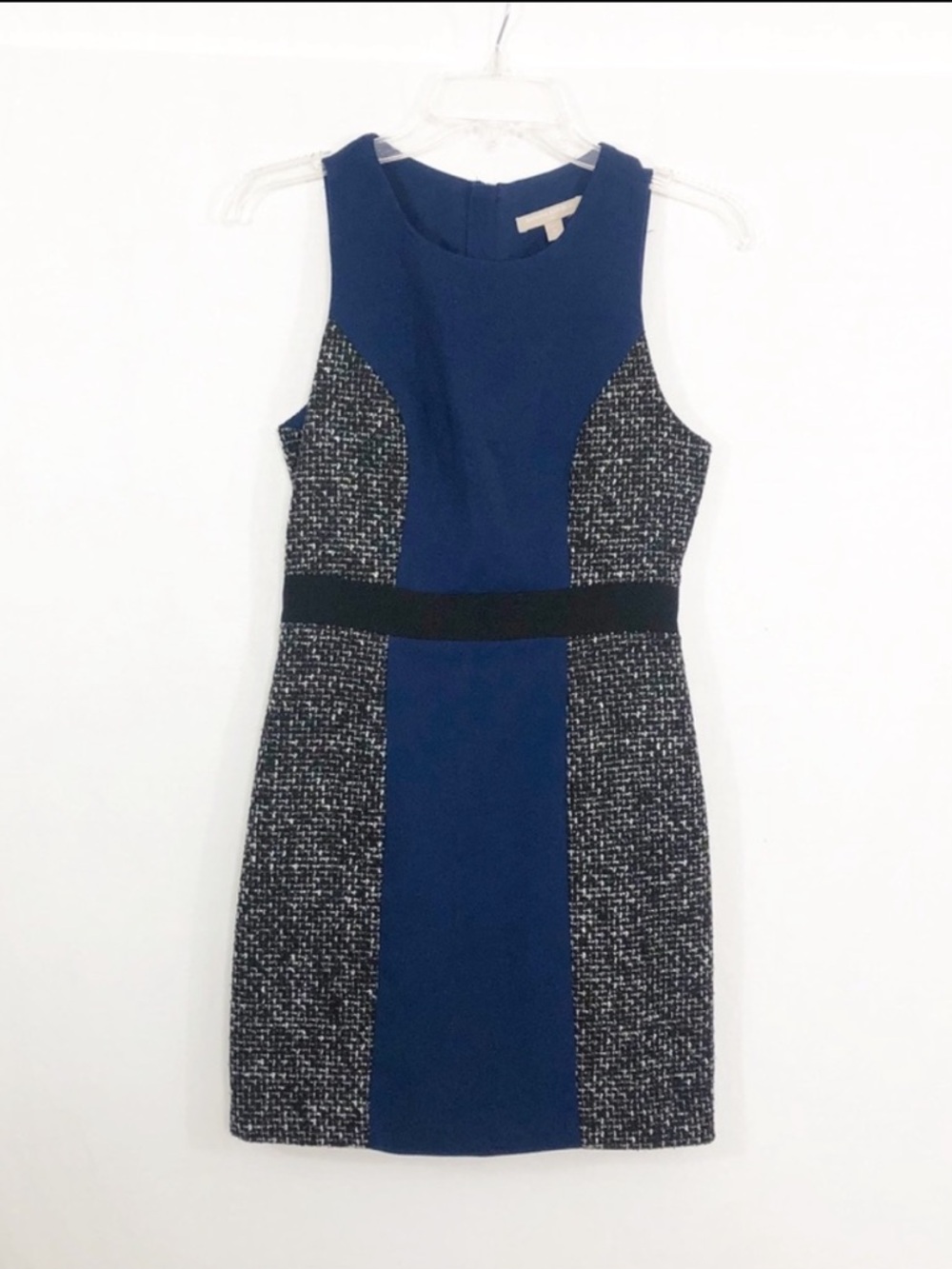 Banana Republic Navy Blue and Black Tweed Panel Sheath Dress